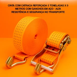 Cinta 5 Ton 9 Mts Amarracao De Carga Gancho J Laranja